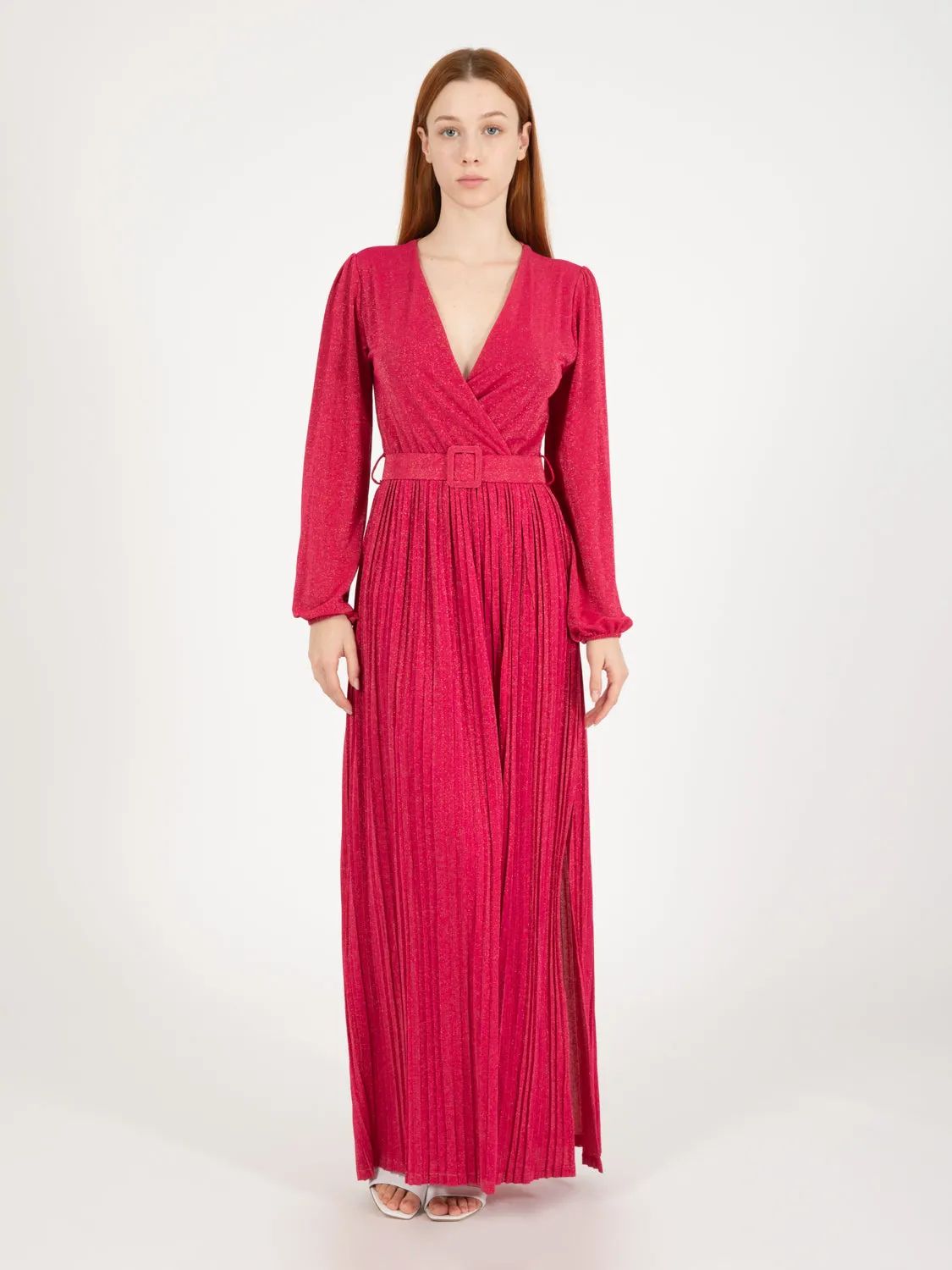 Abito lungo plissè fuxia