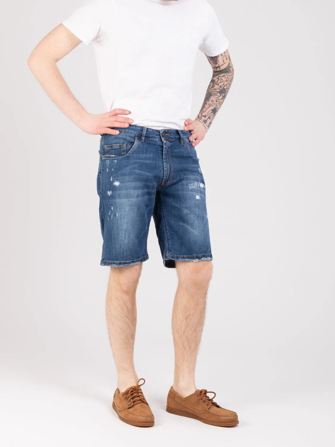 Bermuda Cayman denim medio scuro con strappi