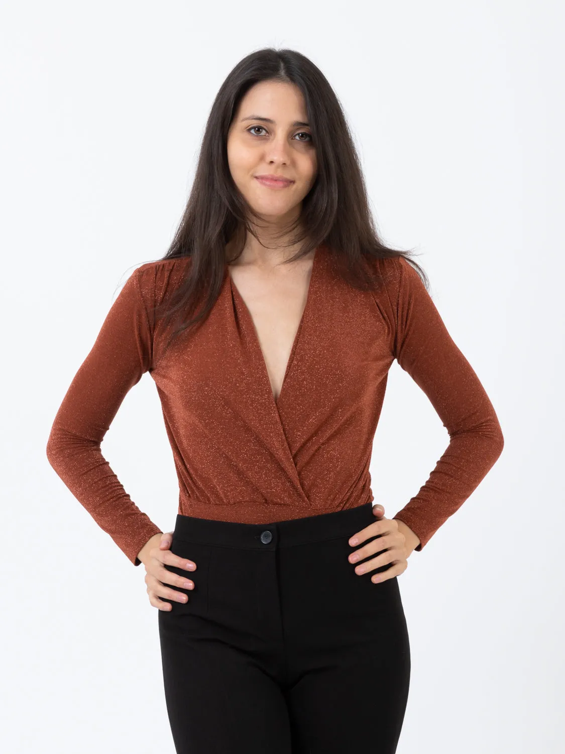 Body camicia lurex ruggine