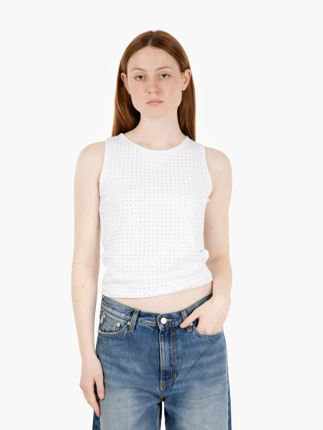 Canotta con swarosky applicati bianco