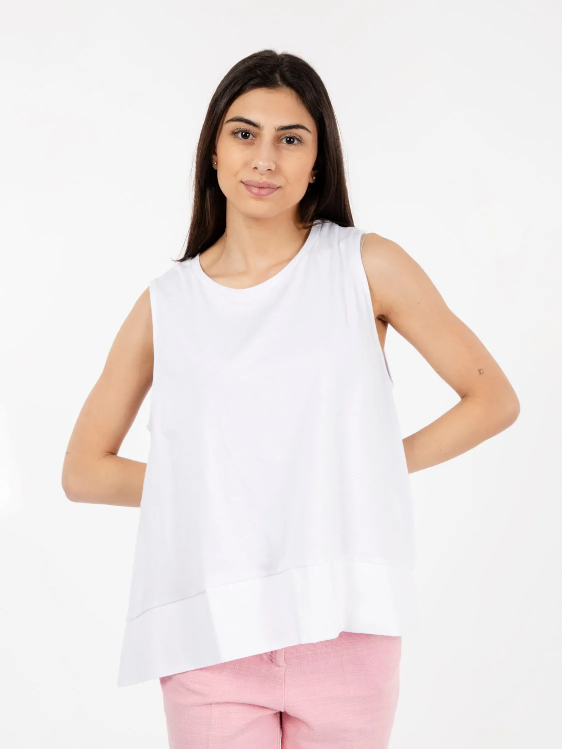 Canotta svasata popeline bianco