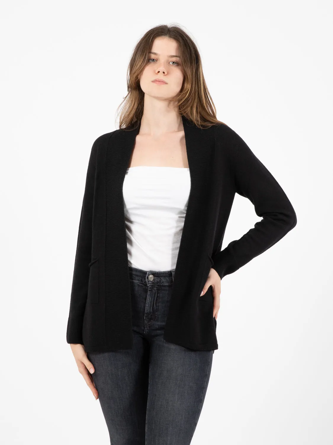 Cardigan aperto in lana nero