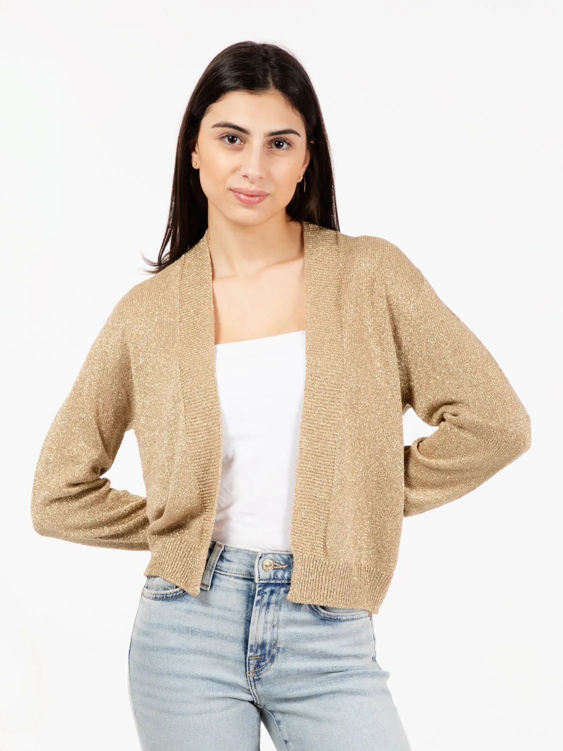 Cardigan aperto lurex oro