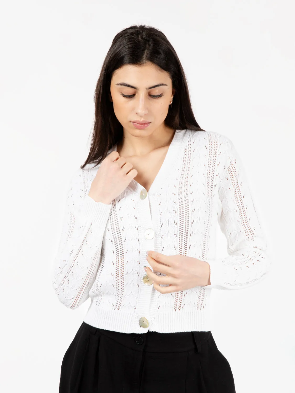 Cardigan cotone traforato bianco