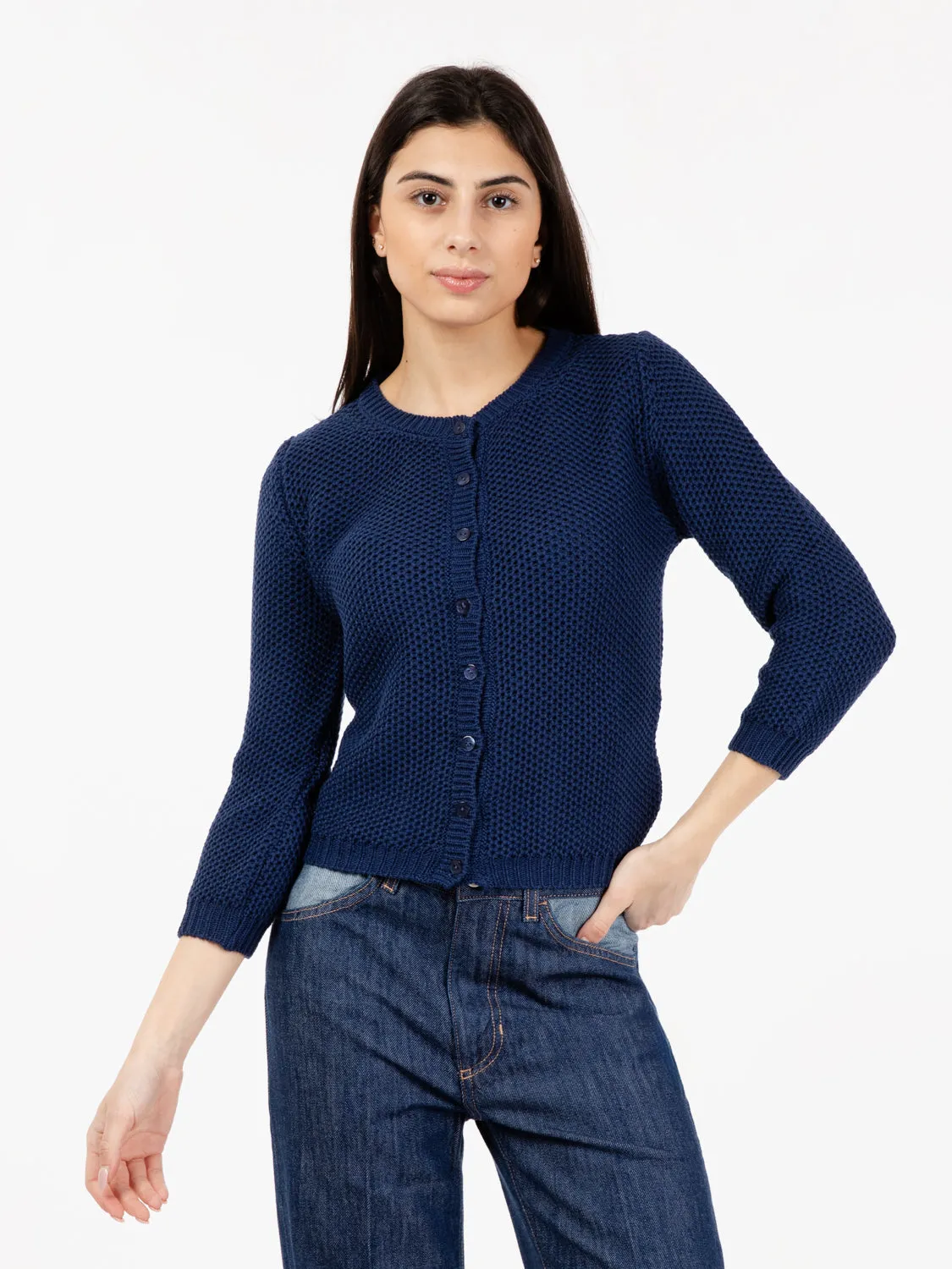 Cardigan in maglia a 3/4 blu