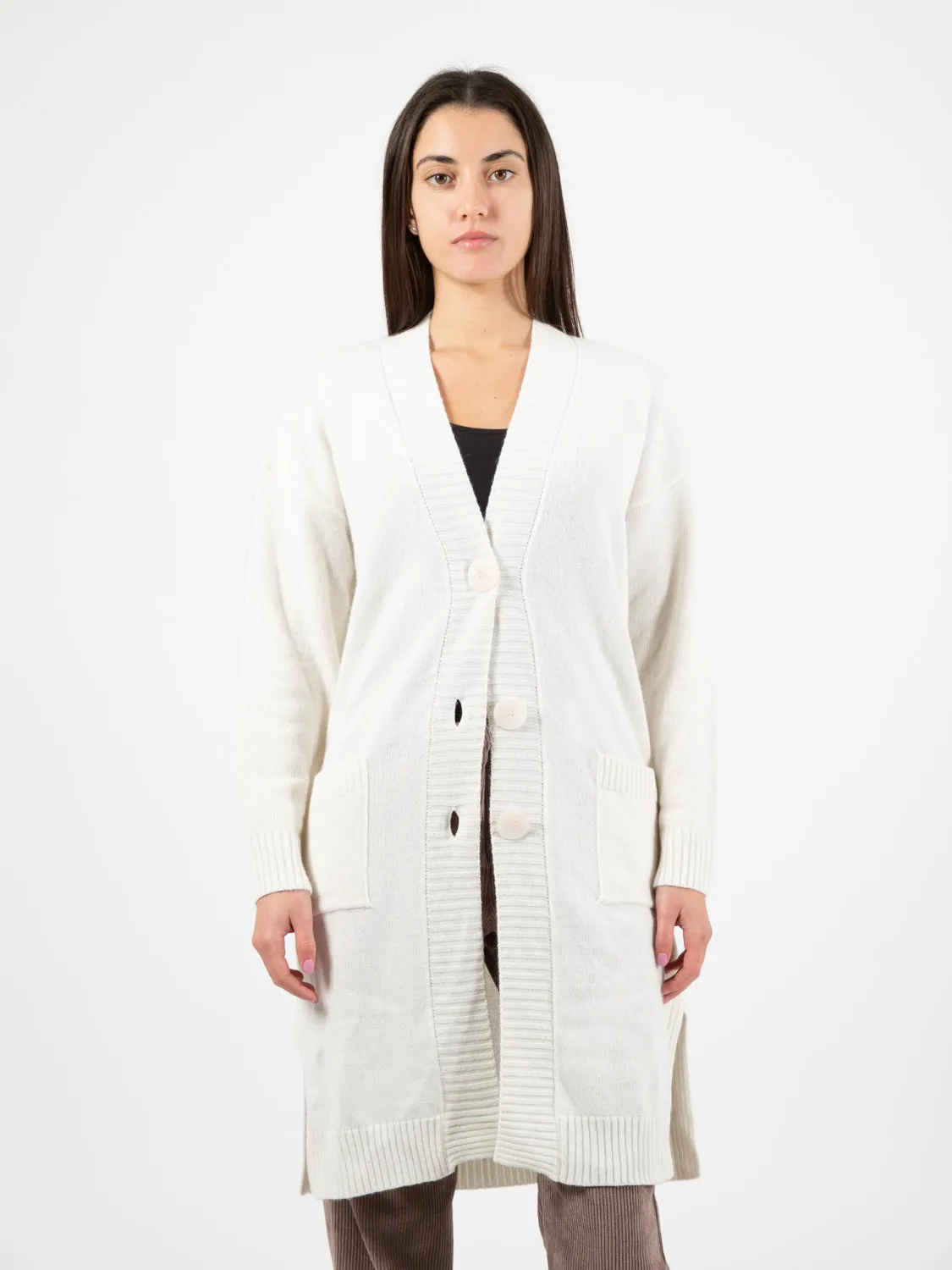 Cardigan lungo con bottoni bianco