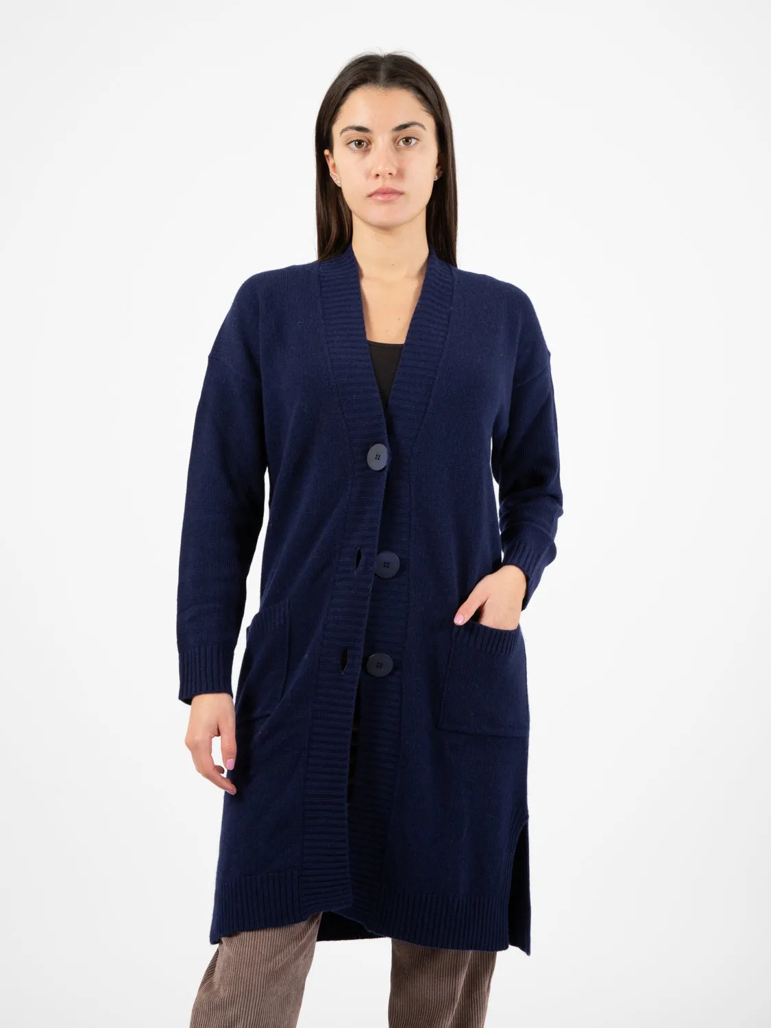 Cardigan lungo con bottoni blu