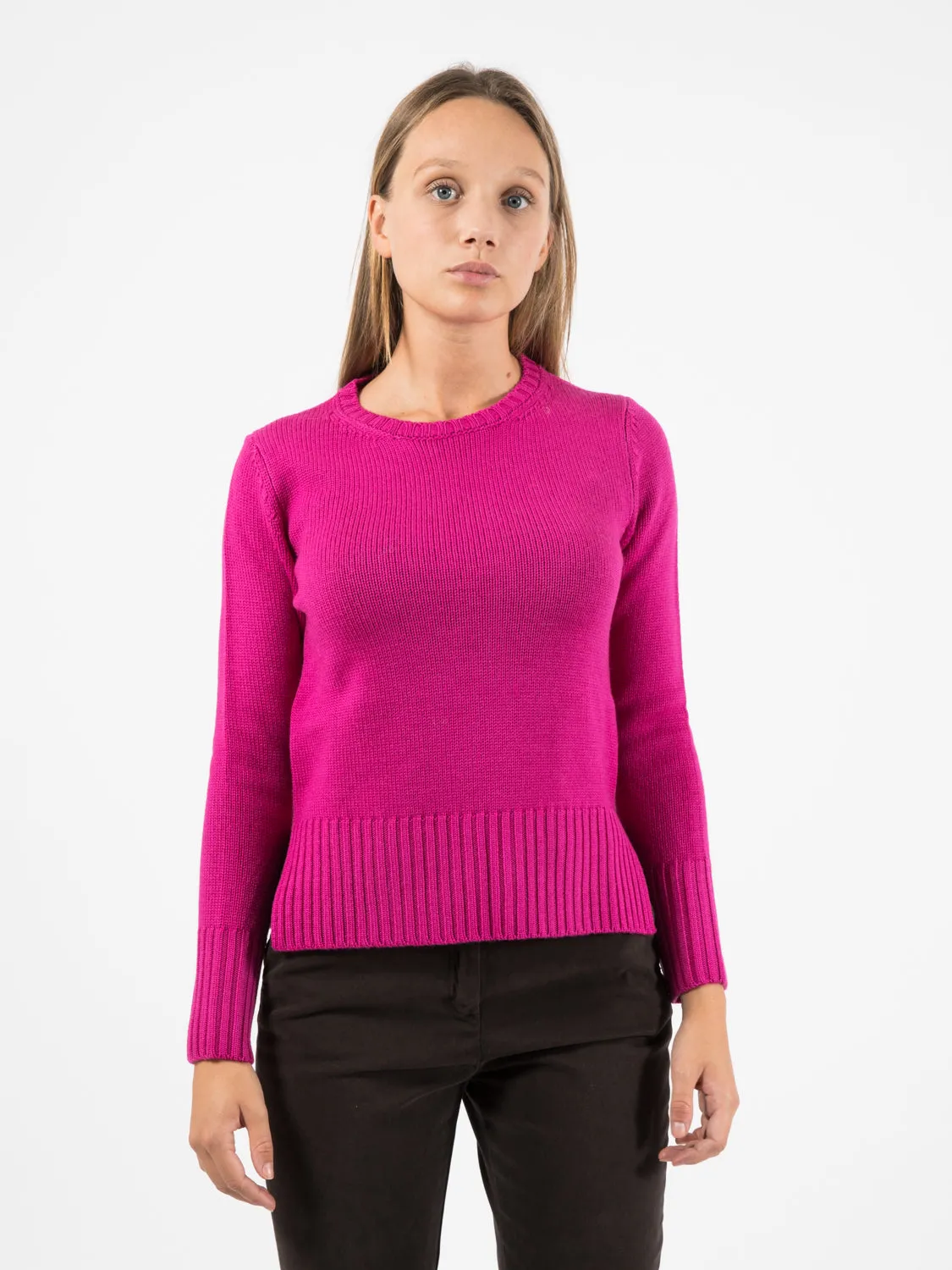 Maglione girocollo in lana fuxia
