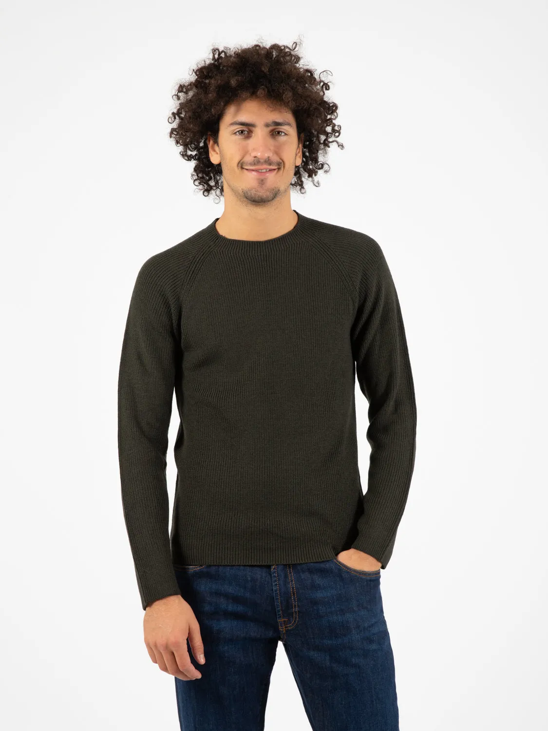 Maglione girocollo raglan verde scuro