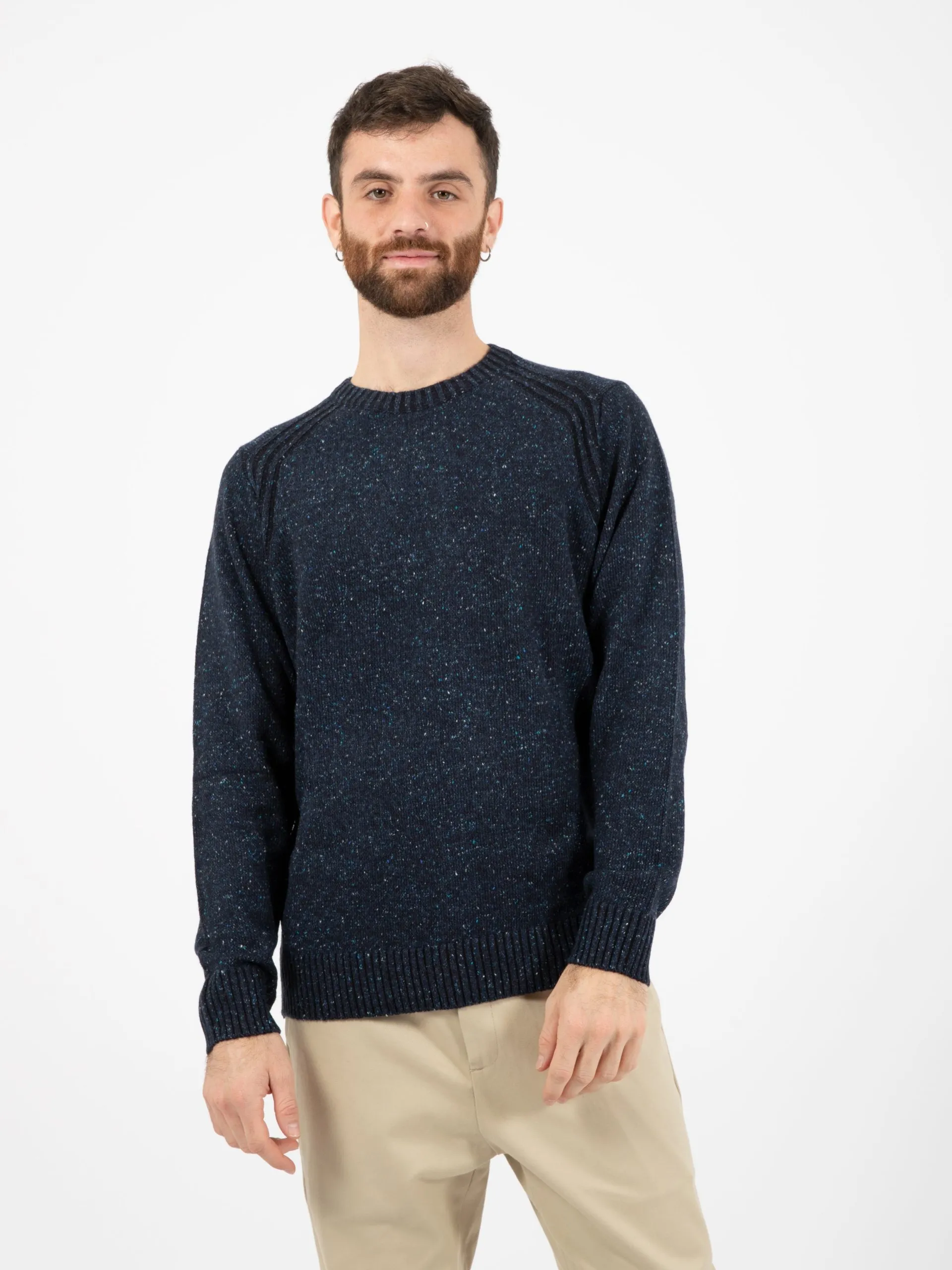 Maglione girocollo tweed wool navy