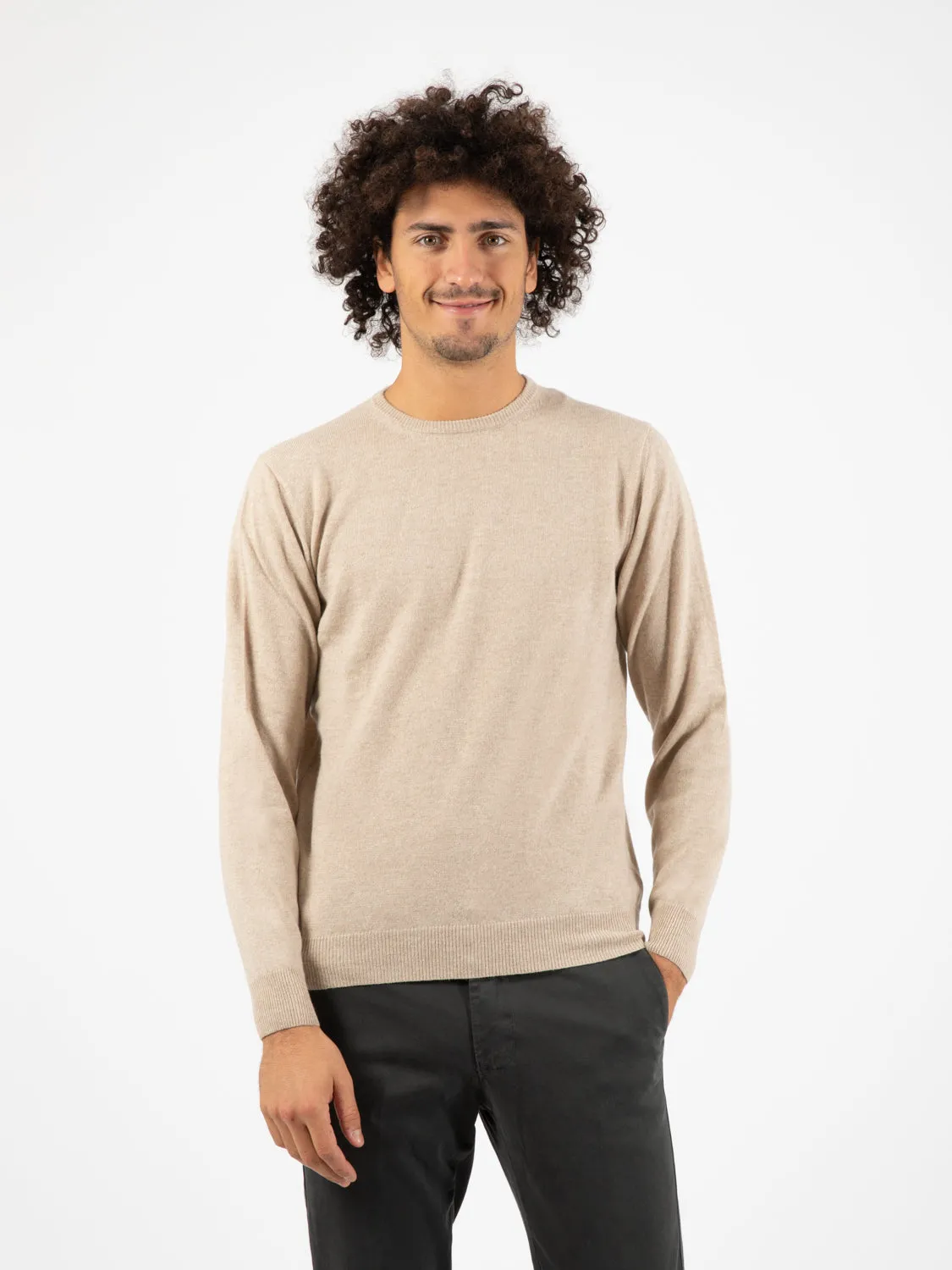Maglione in cachemire girocollo beige