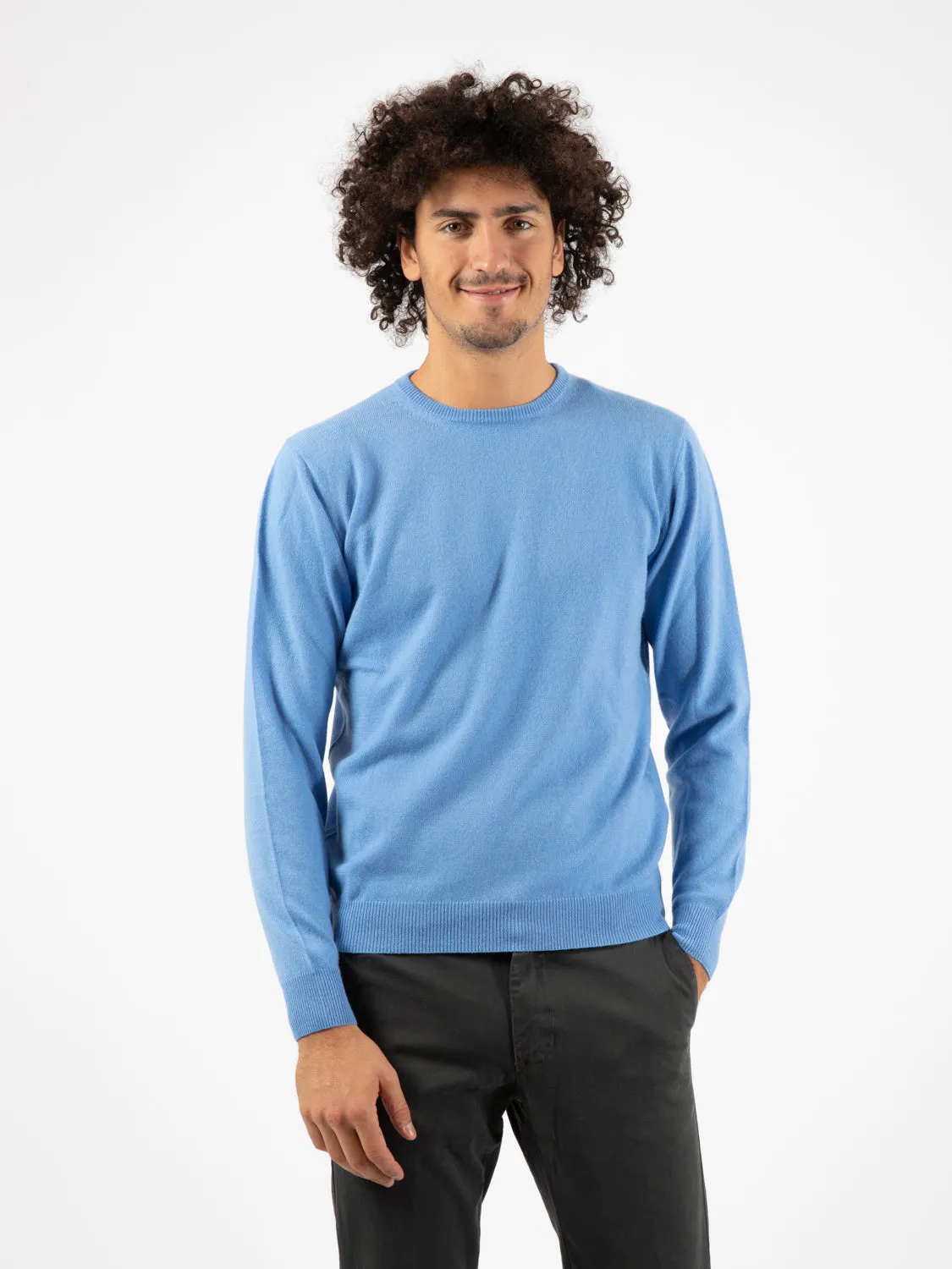 Maglione in cachemire girocollo ceruleo