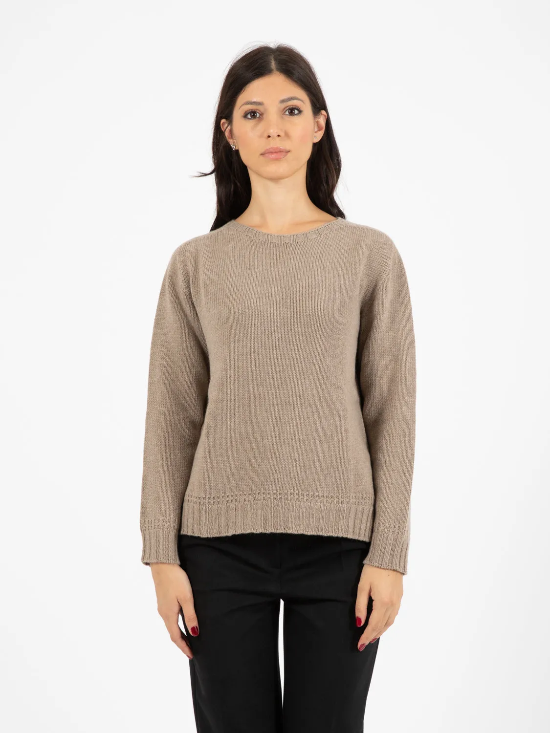 Maglione in lana a coste castoro