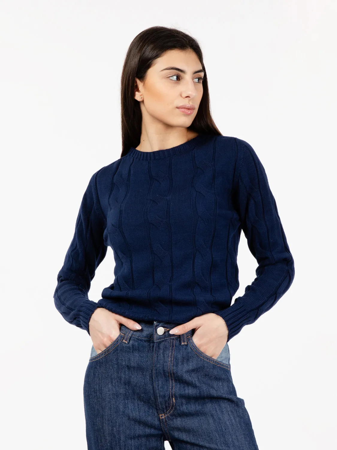 Maglione leggero a treccia blu