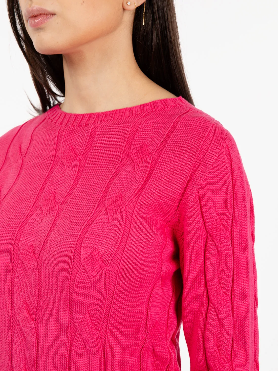 Maglione leggero a treccia fragola