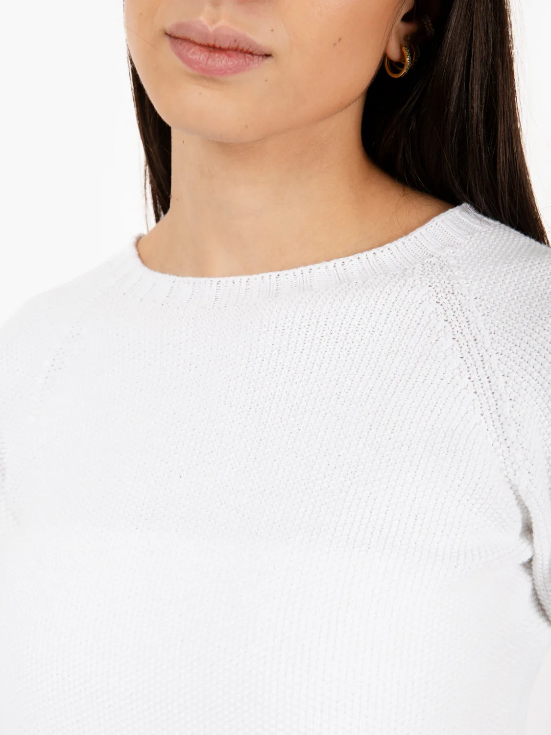 Maglione punto riso con scollo a barchetta bianco