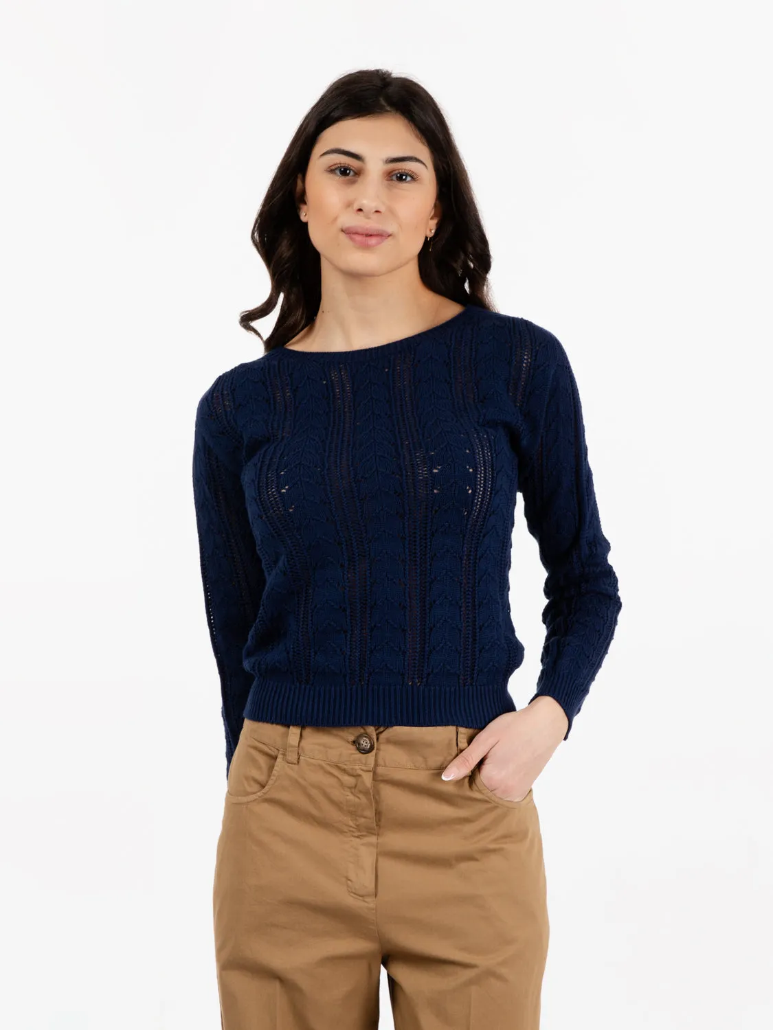 Maglione traforato girocollo blu