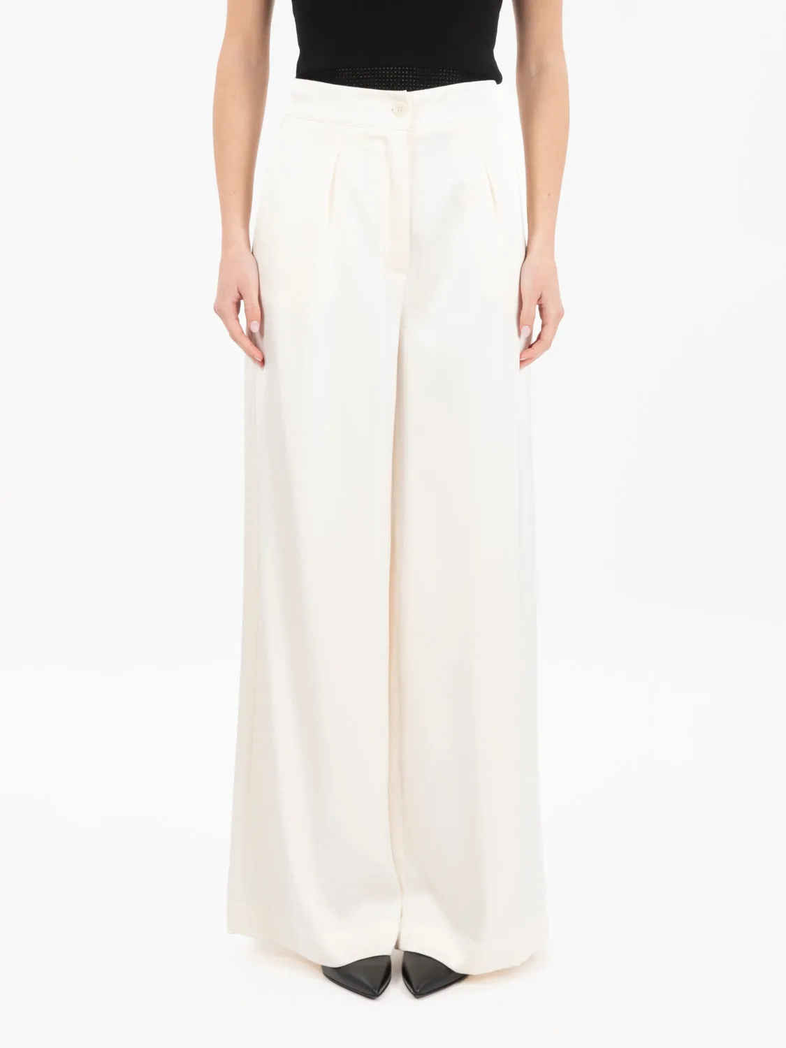 Pantalone a palazzo in raso panna