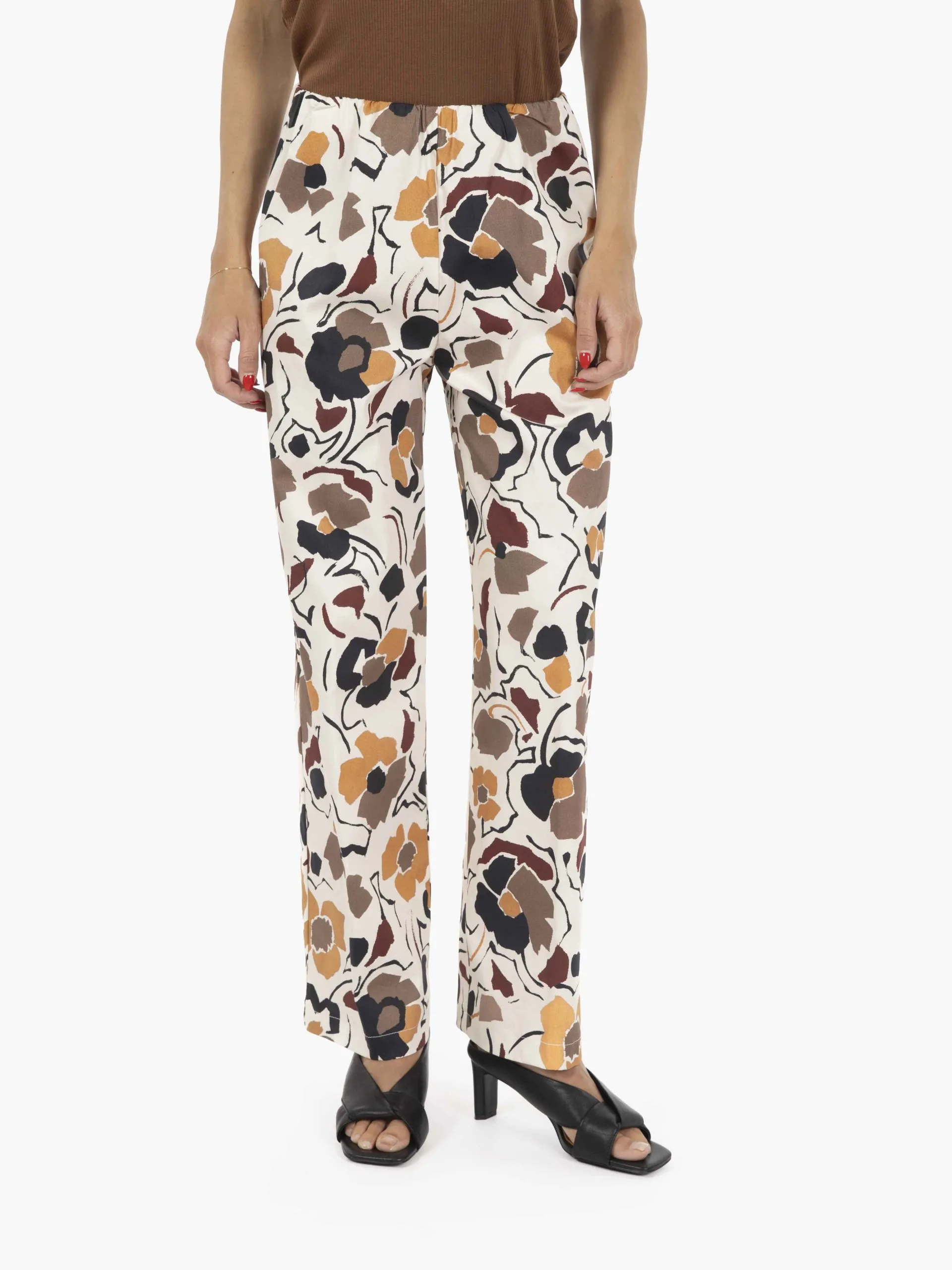 Pantaloni palazzo a fiori beige / moro
