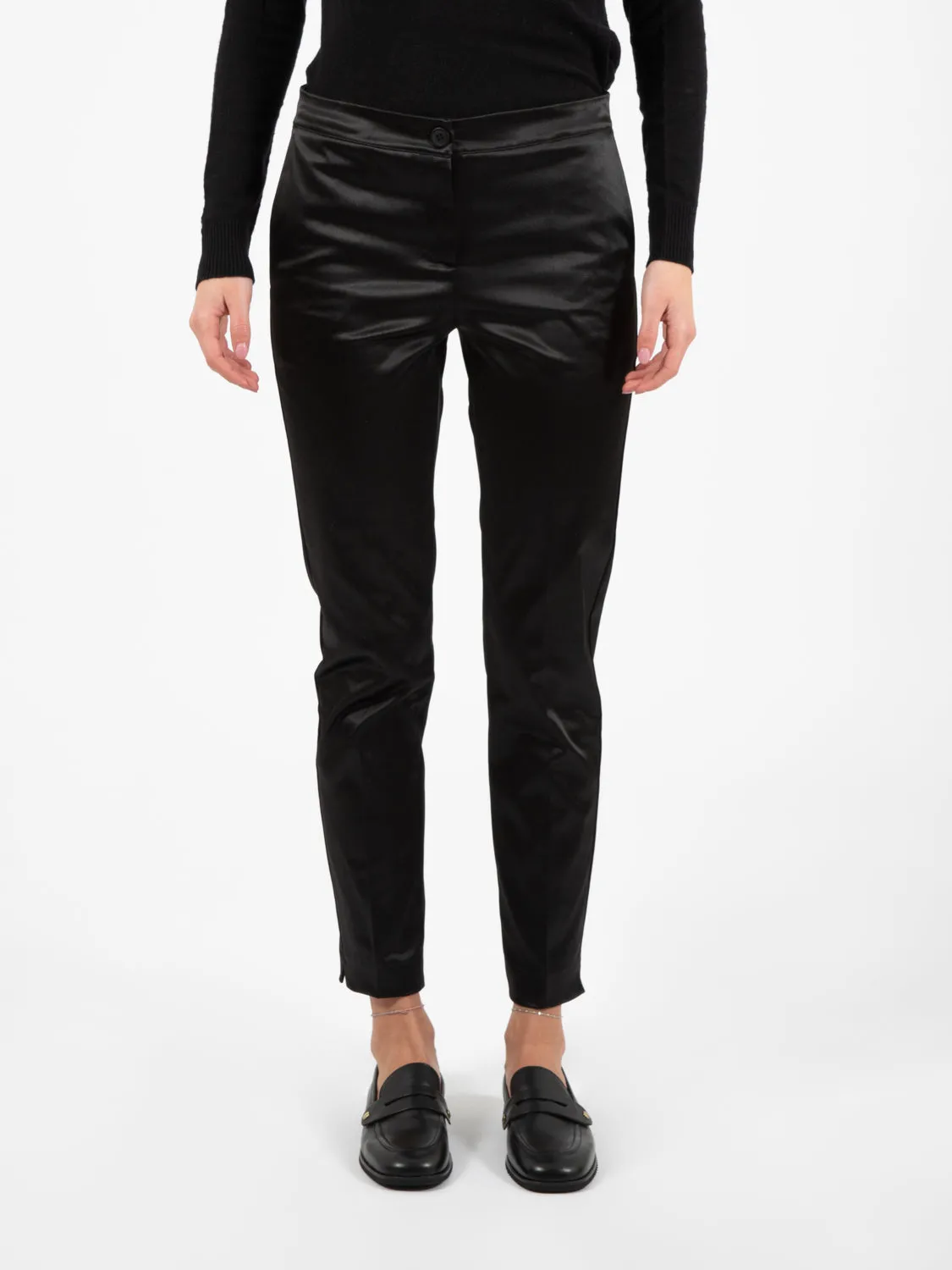 Pantaloni skinny in raso nero
