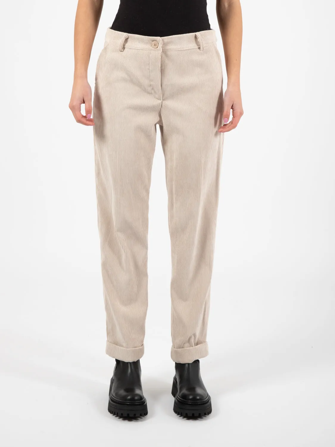 Pantaloni velluto coste con risvolto naturale