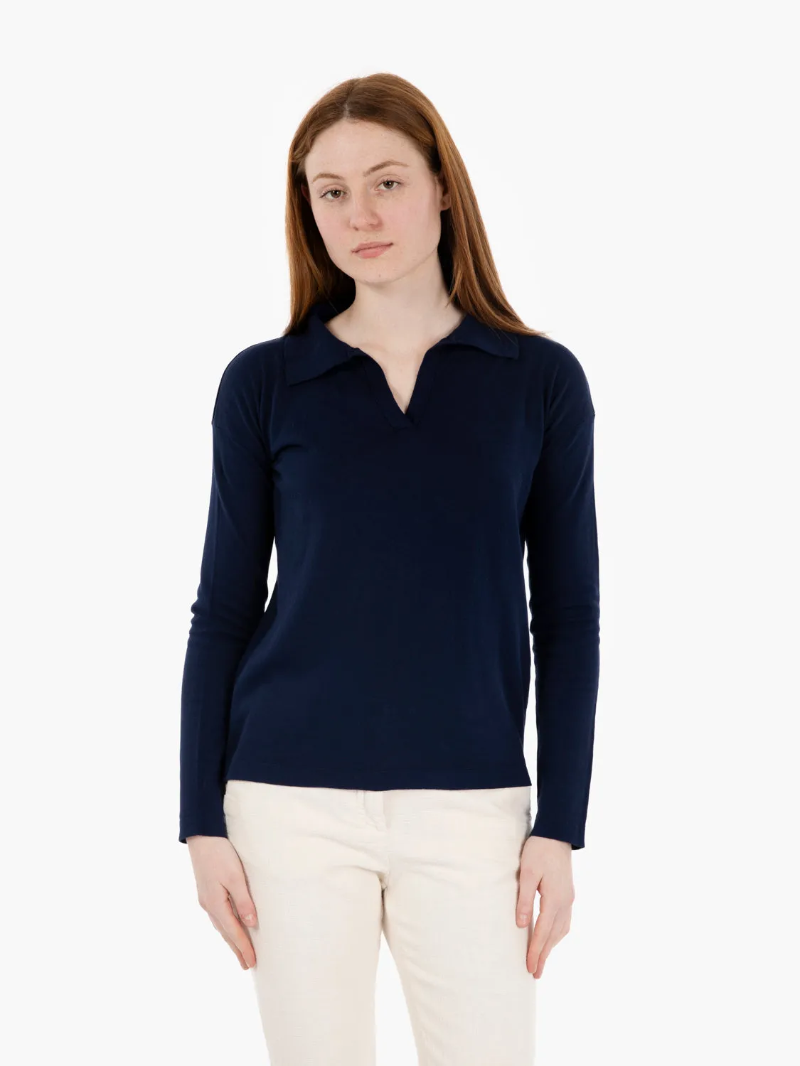 Polo in cotone a maniche lunghe blu navy