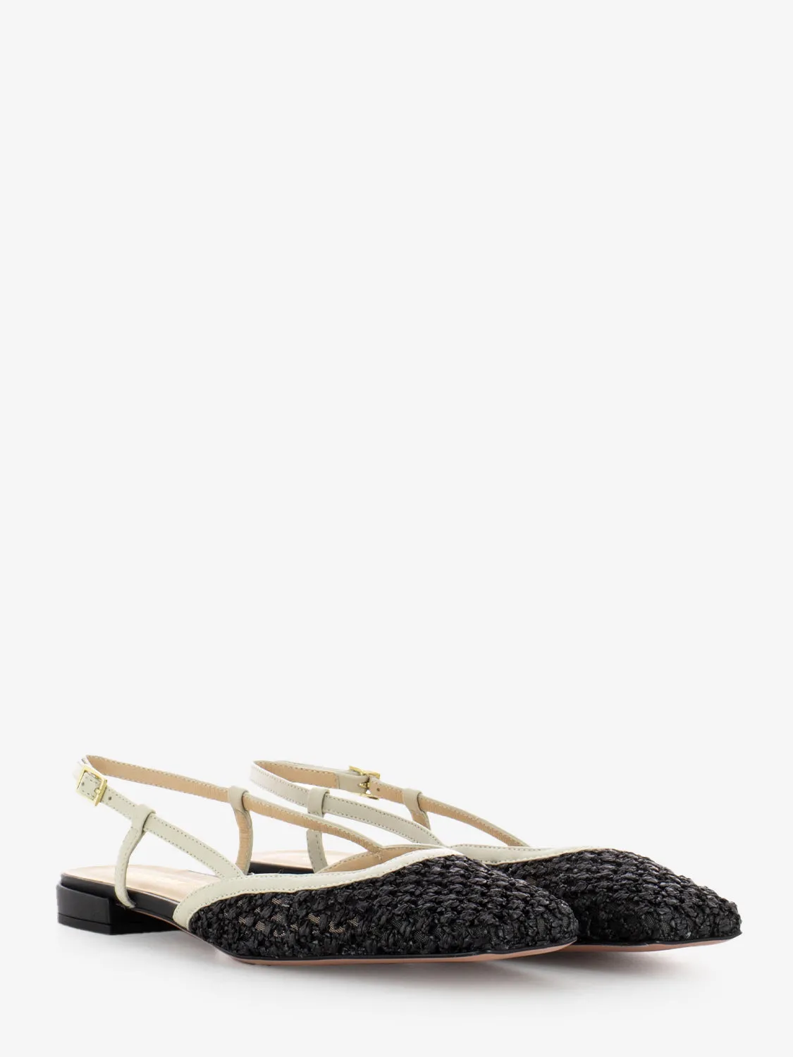 Slingback in raffia nero / avorio
