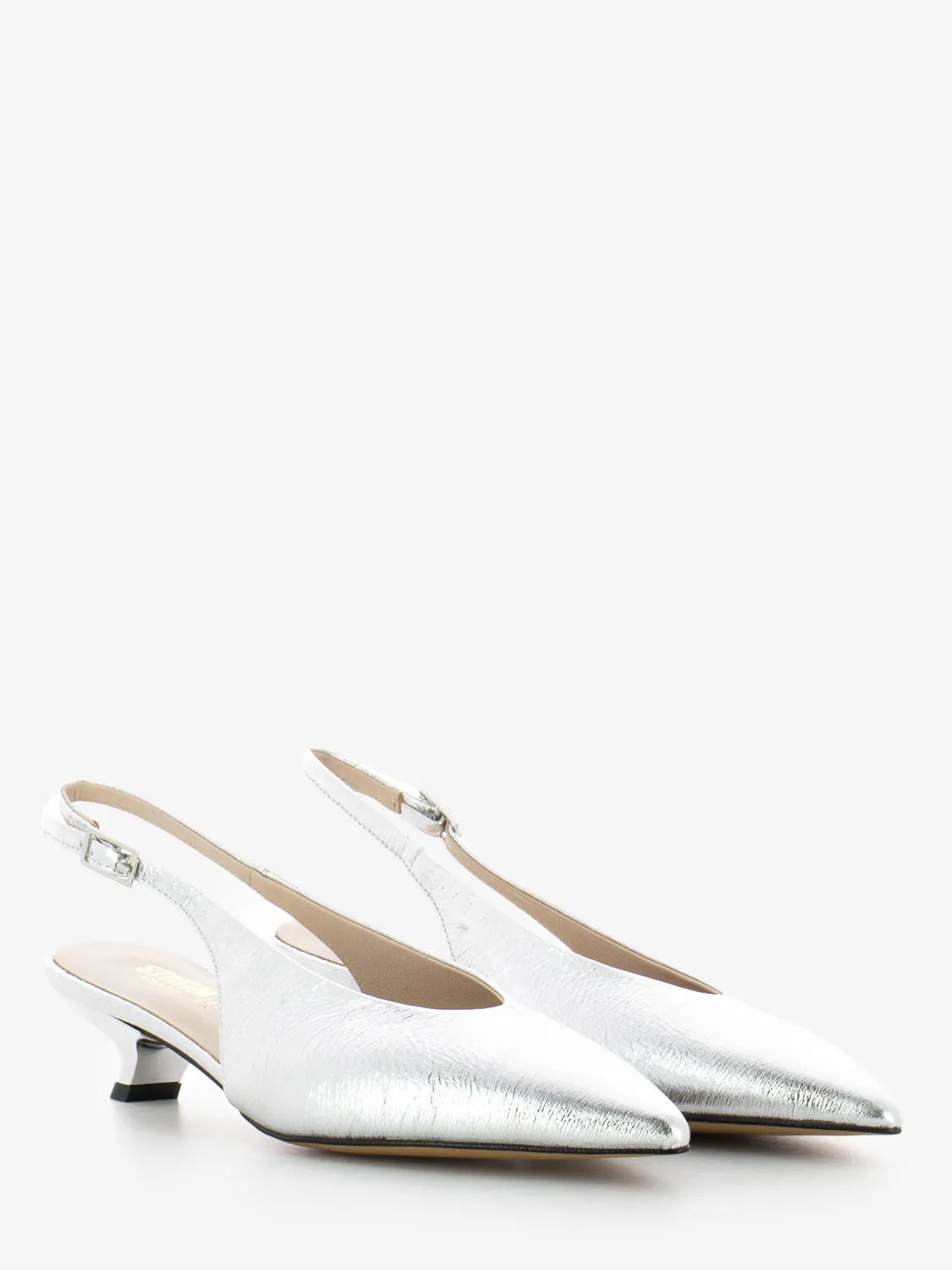 Slingback pelle laminata argento