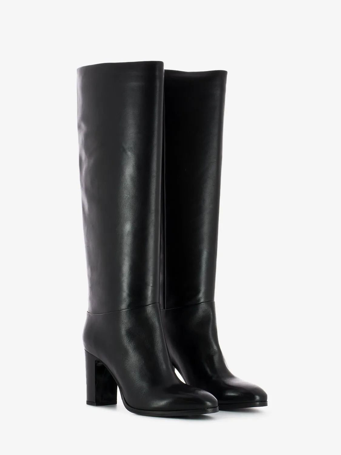 Stivale con tacco rivestito in pelle nero