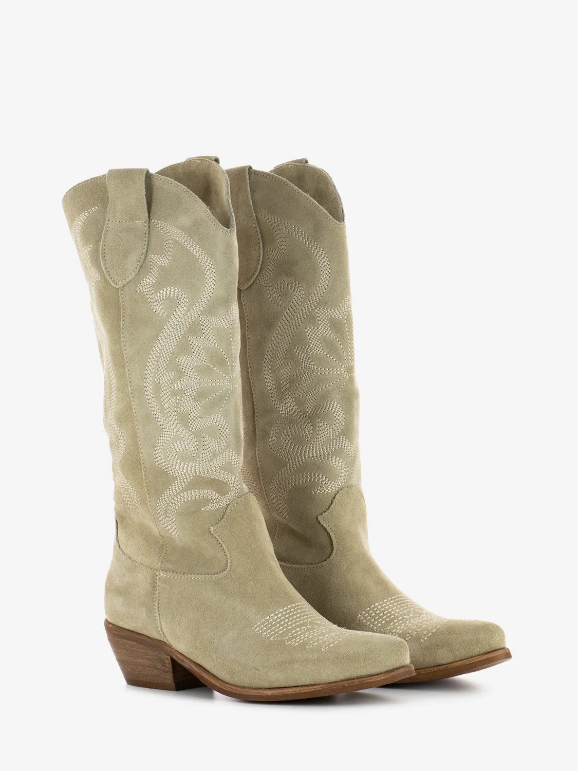 Texani con ricami camoscio beige