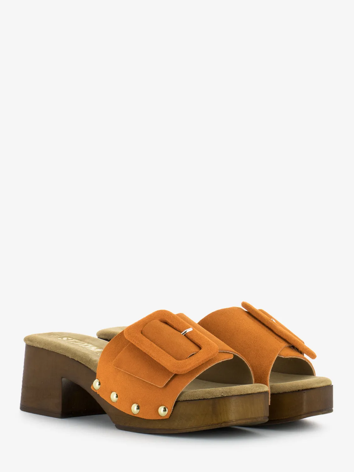 Zoccoli in camoscio mandarino