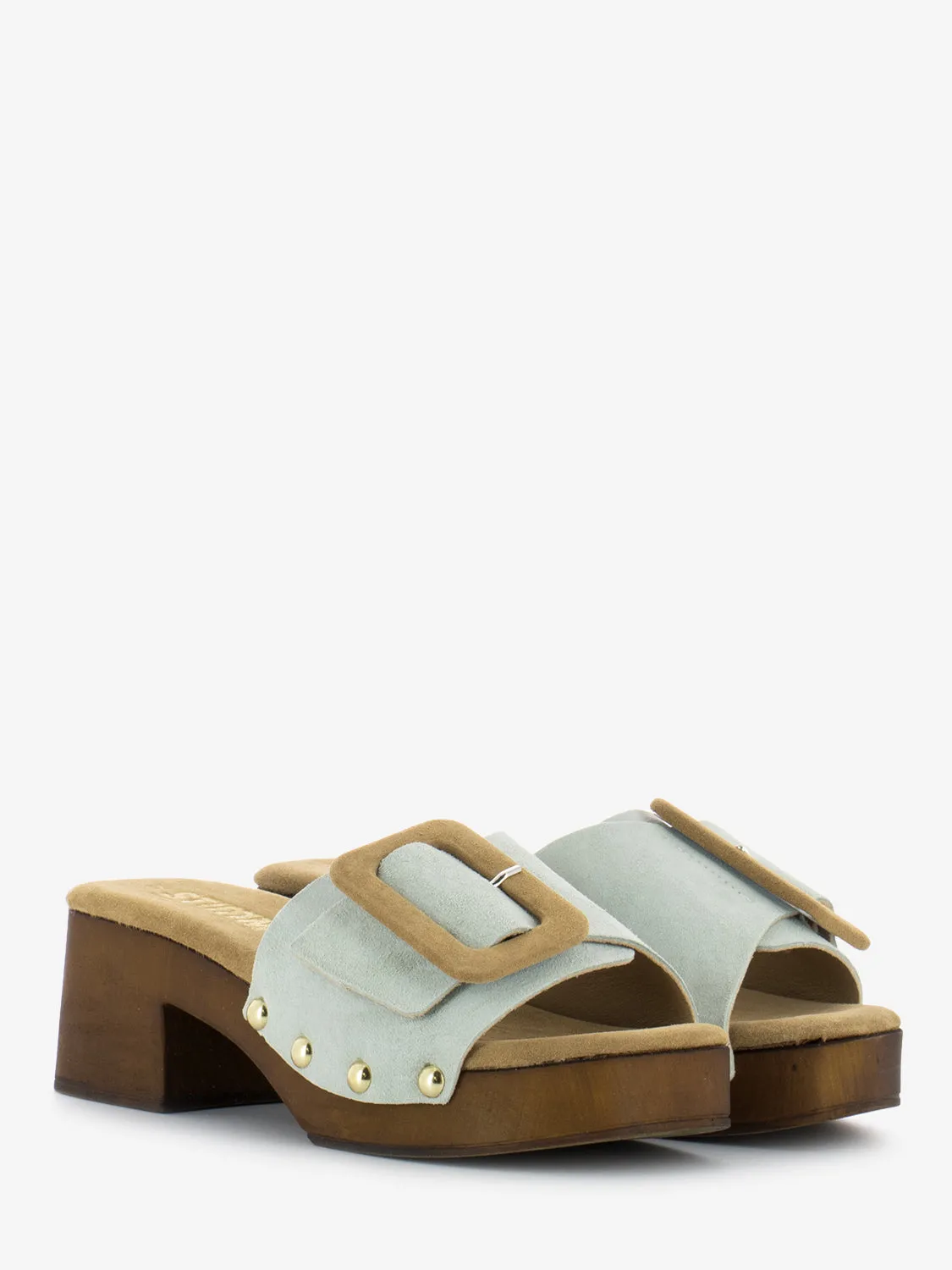 Zoccoli in camoscio salvia