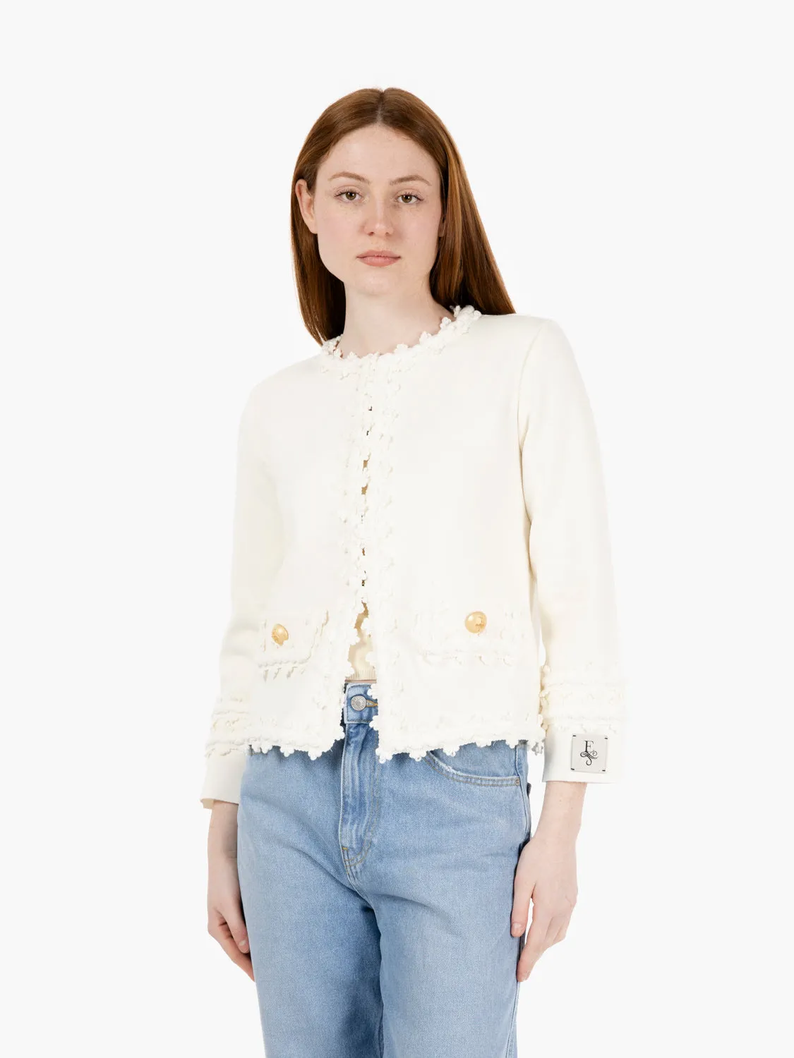 Giacca con bordi ricamati bianco