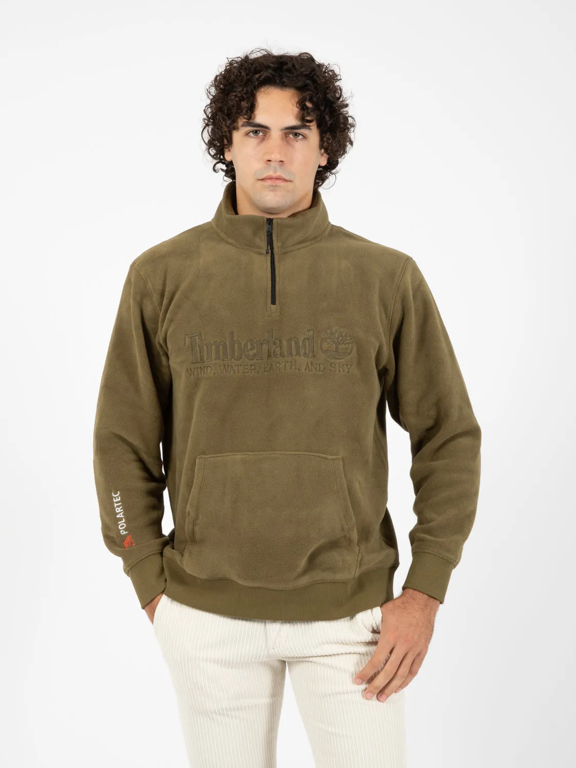 Felpa in pile con logo frontale dark olive