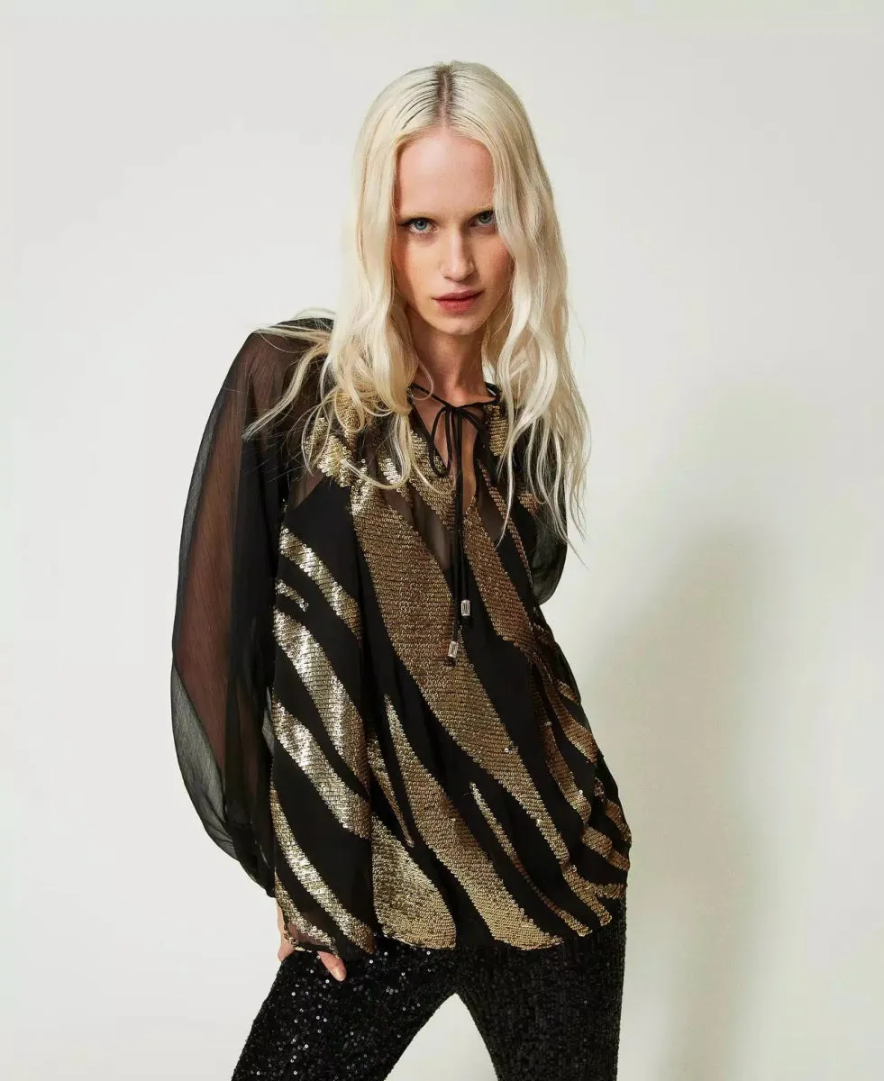 Twinset Blusa con ricamo animalier