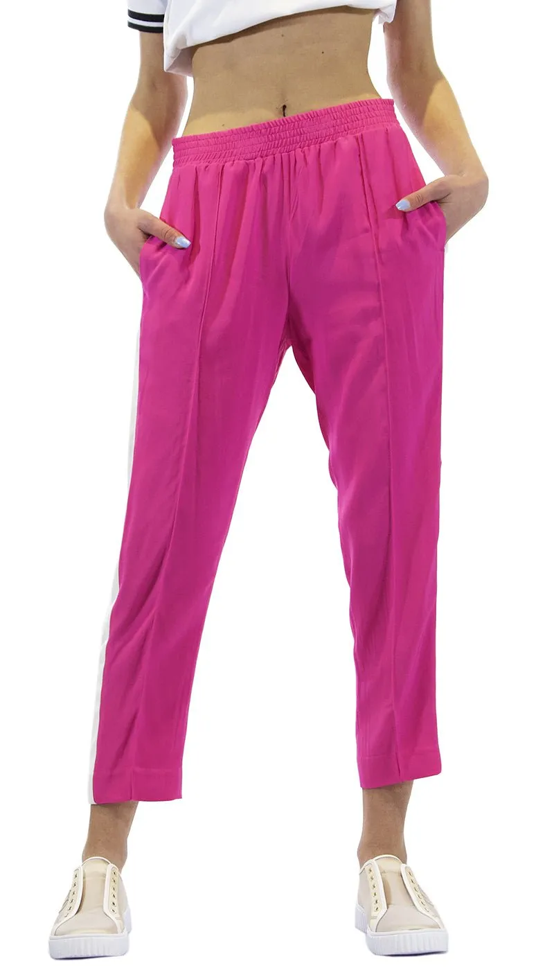 Twinset Milano Pantalone fuxia in georgette e bande laterali. 191TP2328