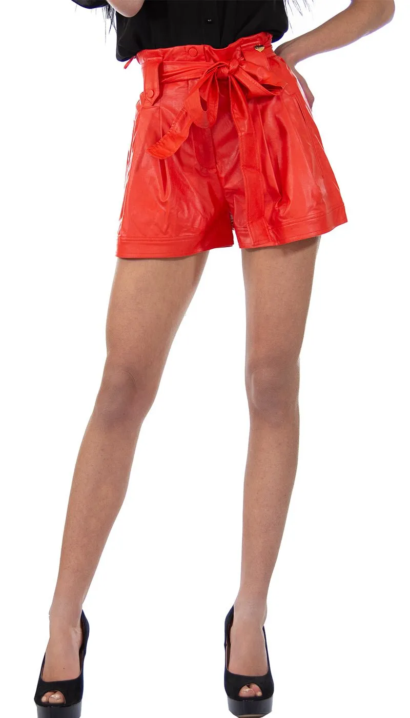 Twinset Milano Shorts arancio in ecopelle a vita alta. 211TT2026