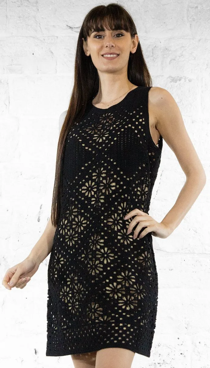 Twinset Abito corto in maglia crochet a fiori 251TT3205