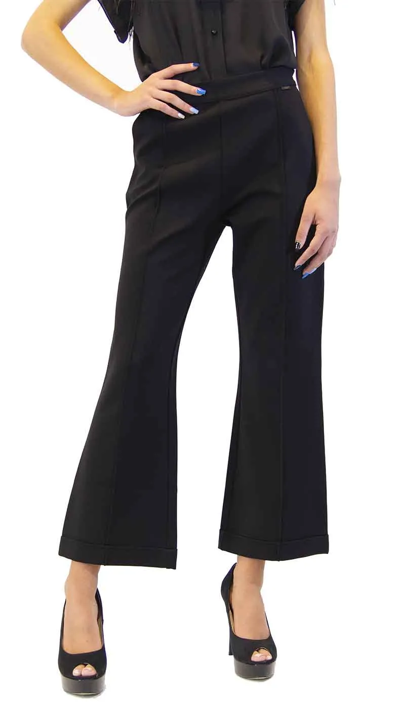 Twinset Pantalone donna nero in punto milano modello cropped. Art. 202ST2023