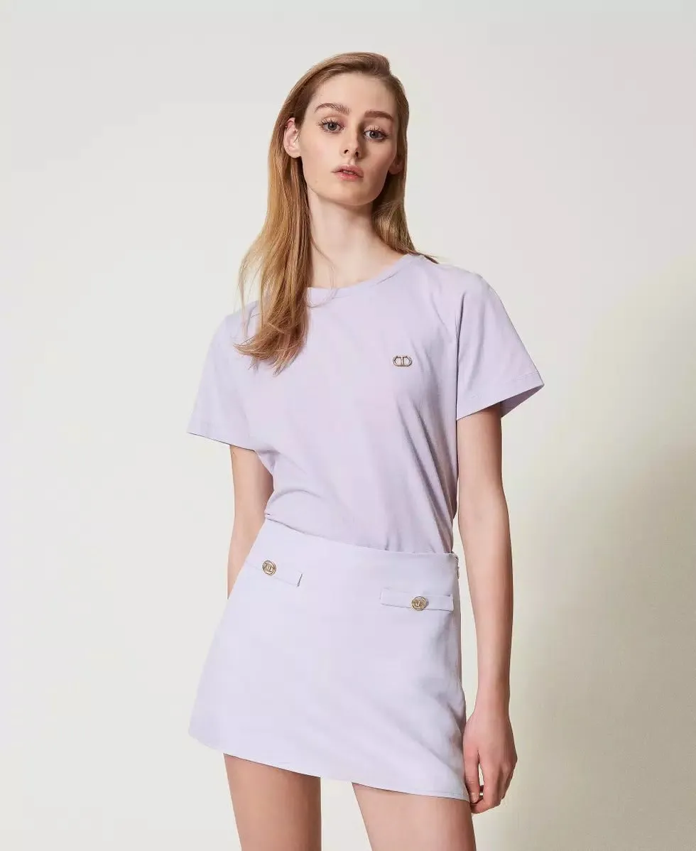 Twinset T-shirt con logo Oval T di strass