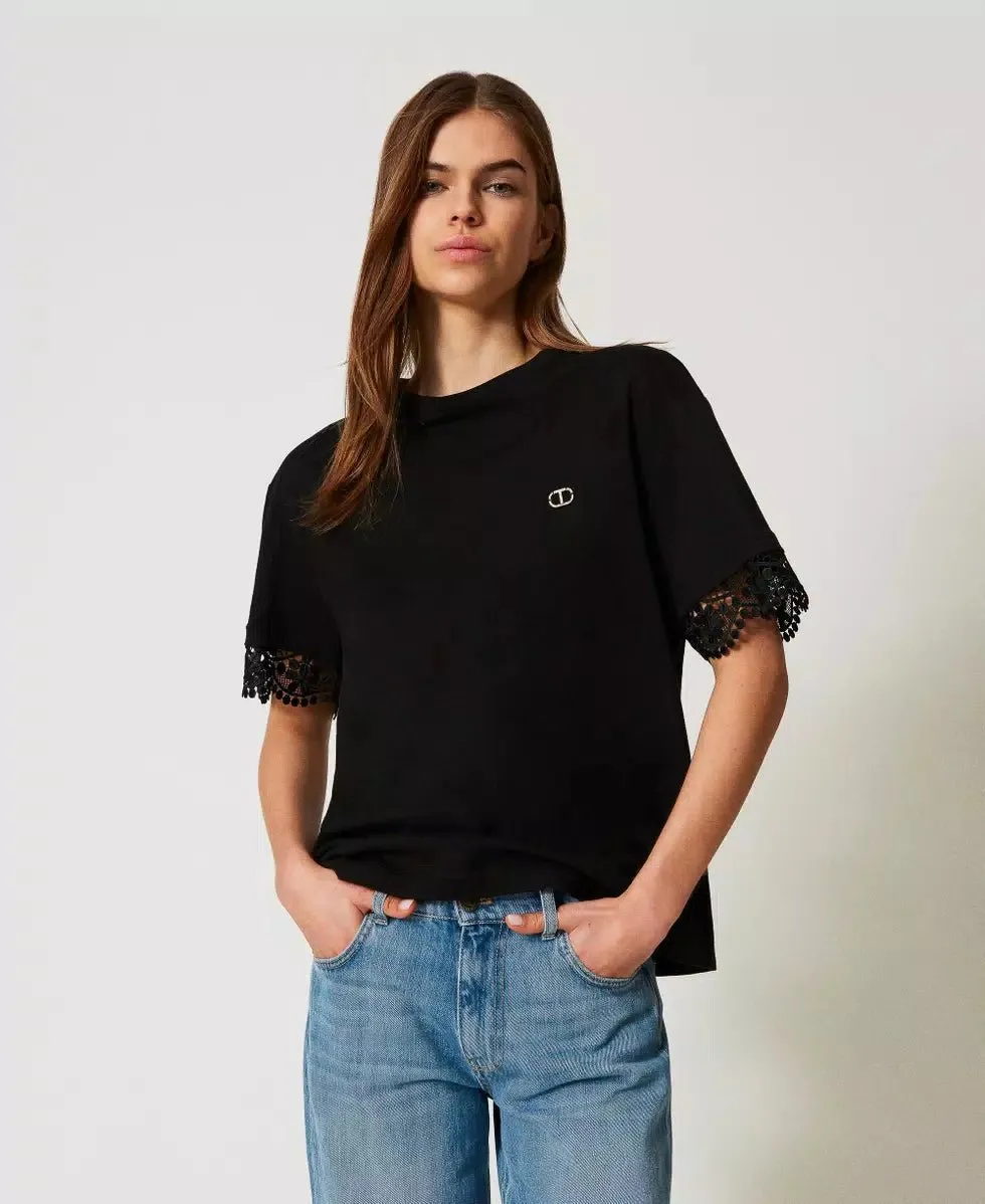 Twinset T-shirt con maniche in pizzo