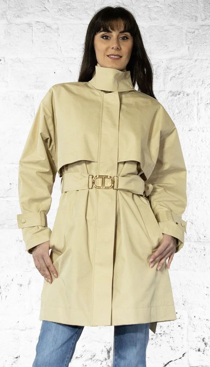 Twinset Trench corto in twill con cintura