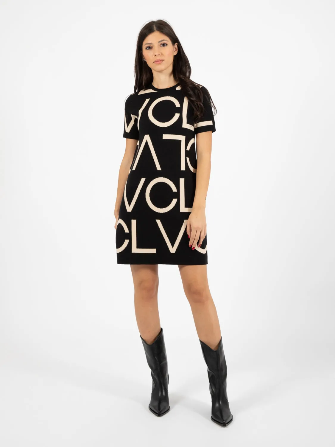 Abito maglia lettering nero / beige