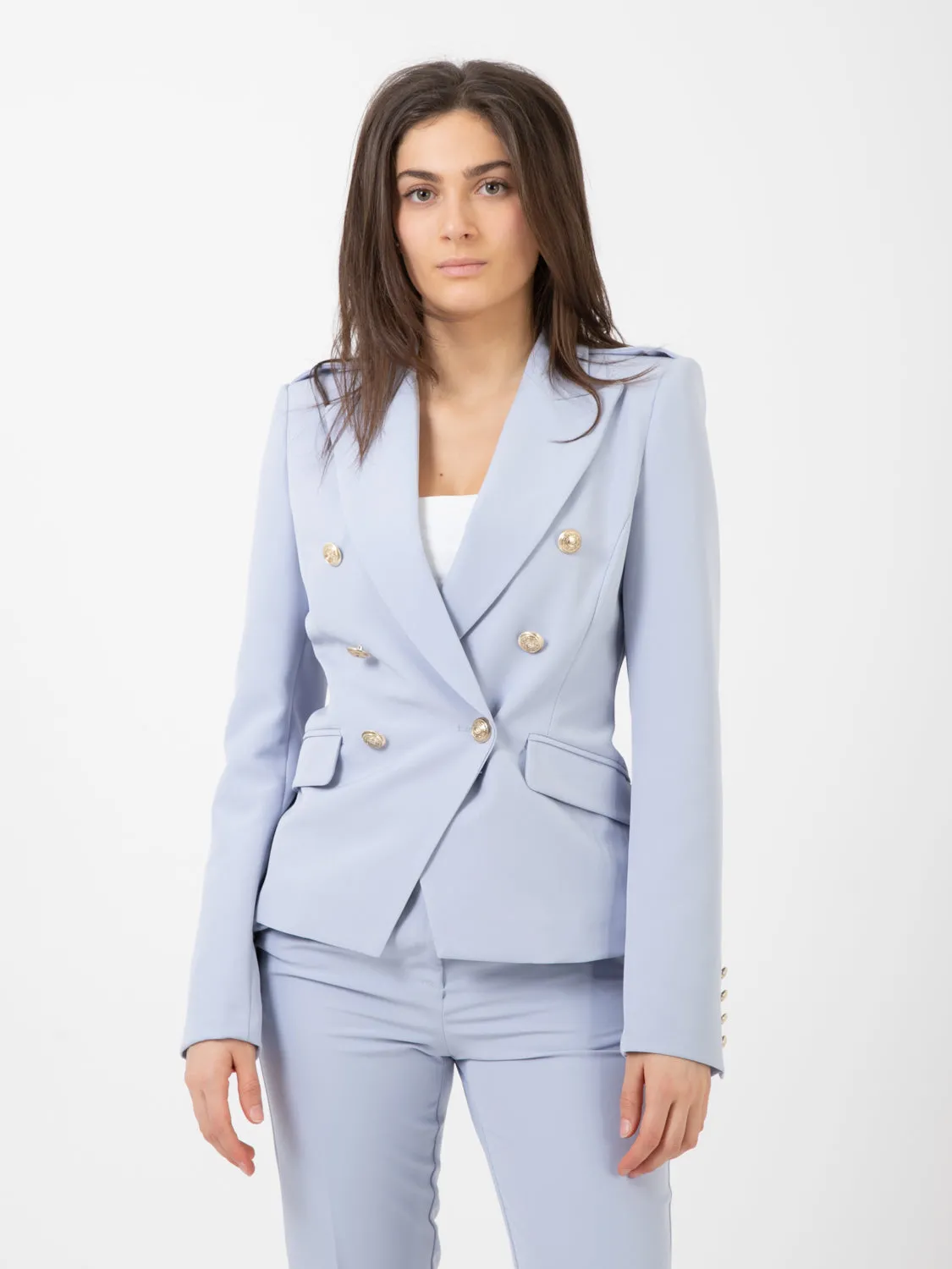 Blazer corto doppiopetto azzurro polvere