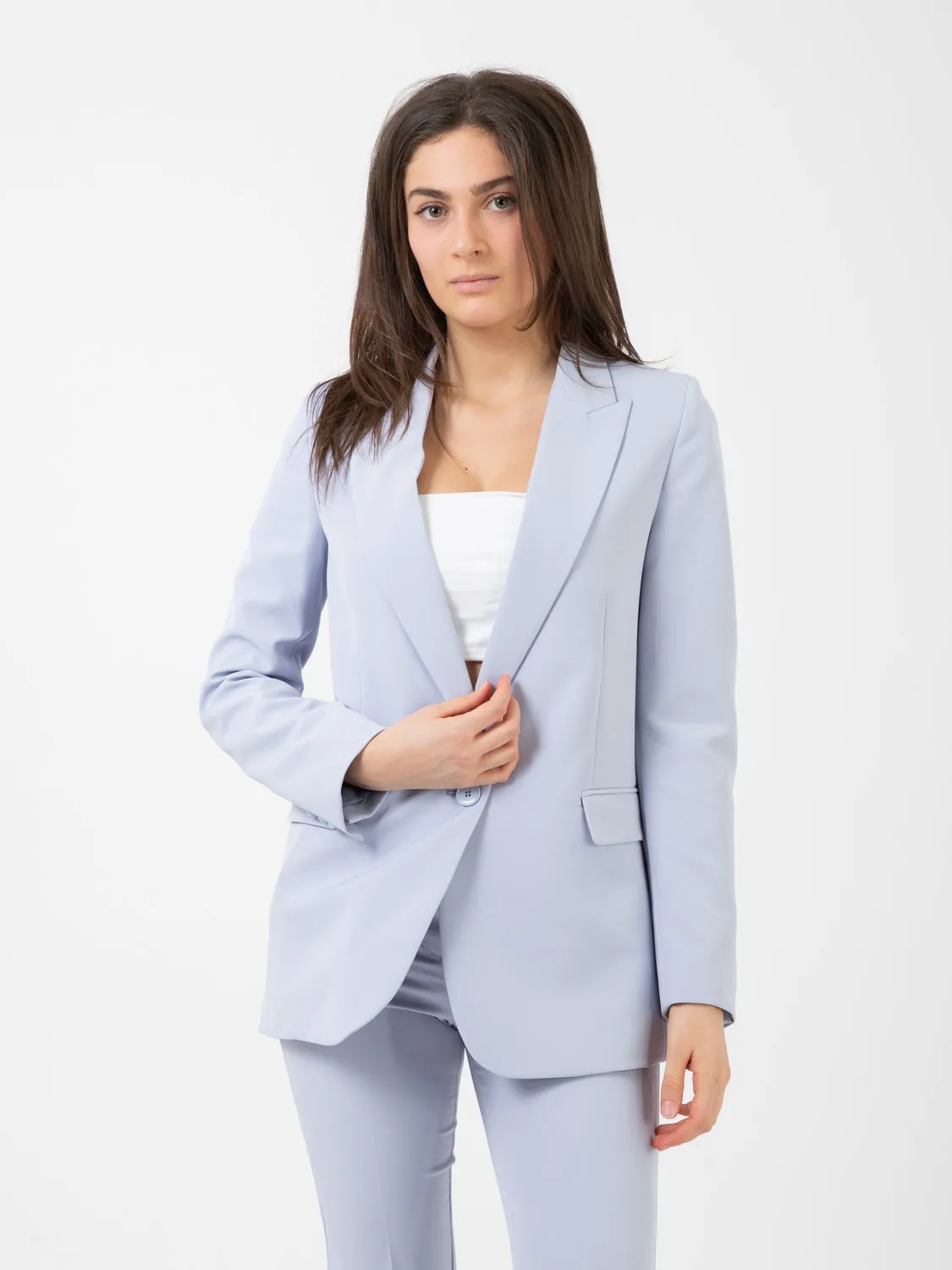 Blazer lungo monopetto azzurro polvere