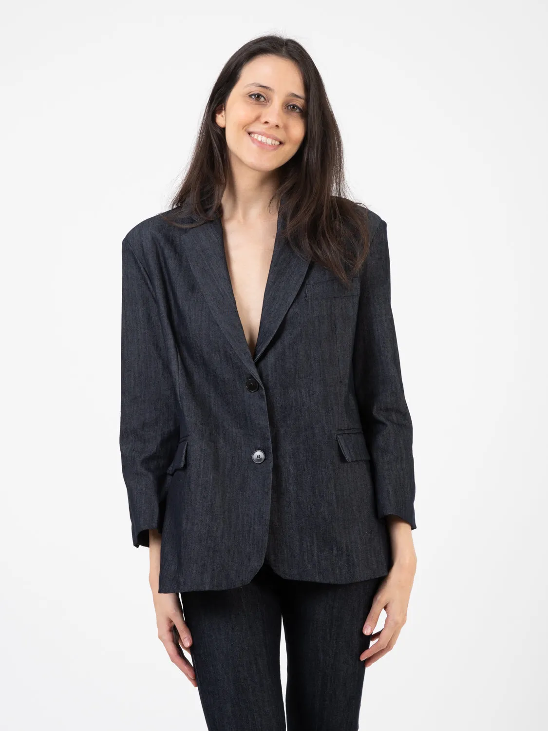 Blazer monopetto blu denim