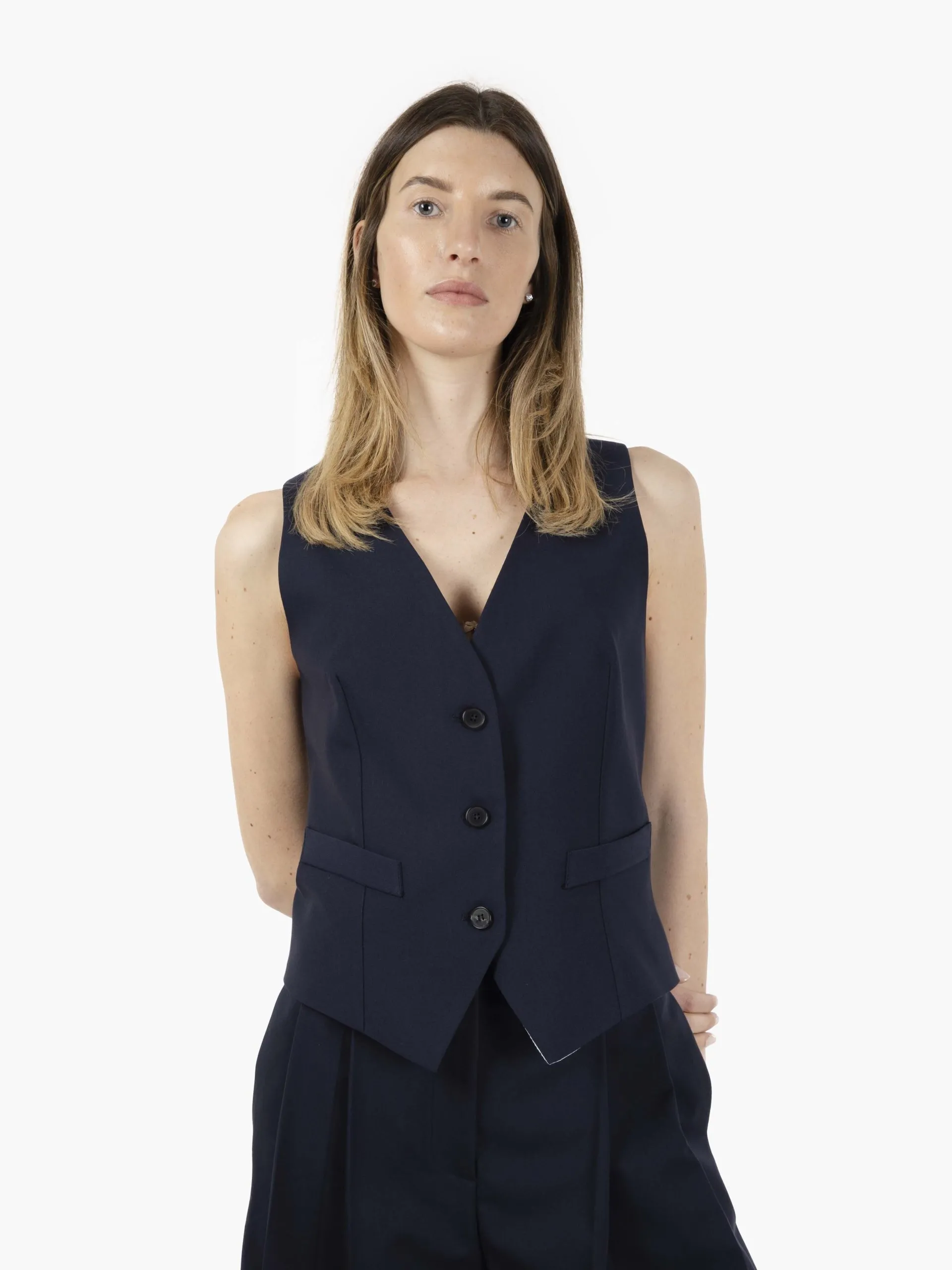 Gilet monopetto misto viscosa blu