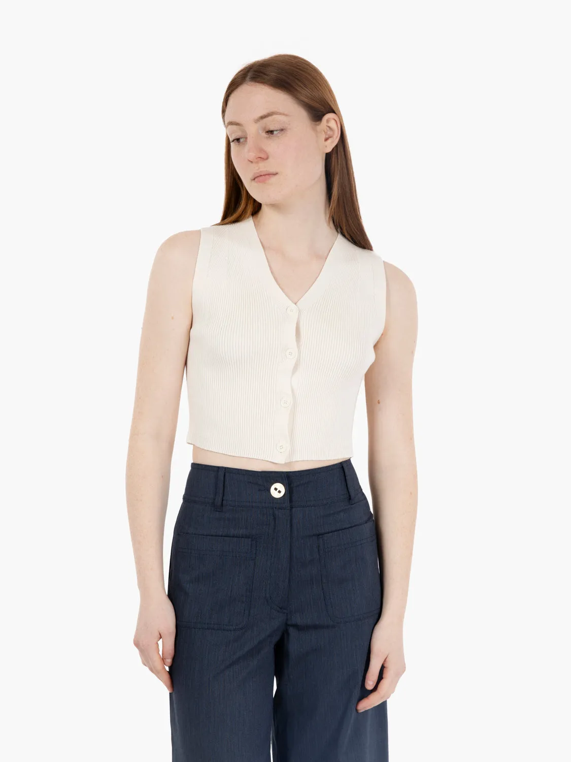 Gilet scollo a V cropped burro