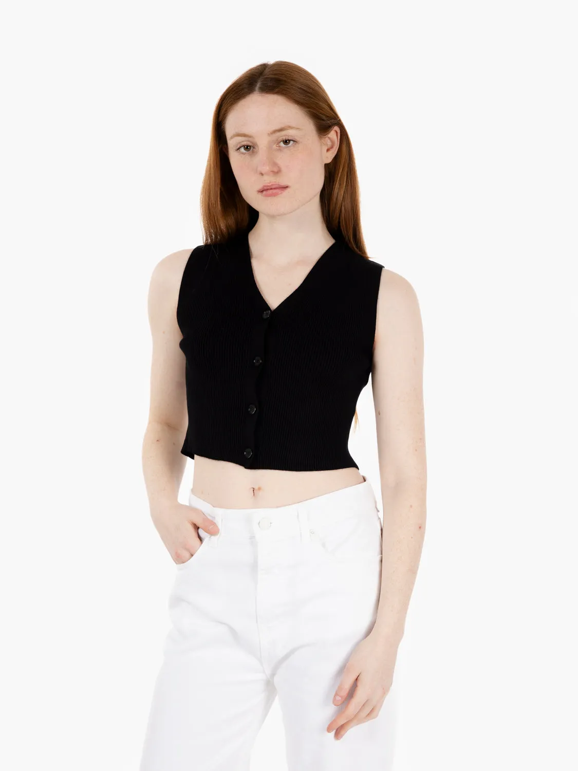 Gilet scollo a V cropped nero