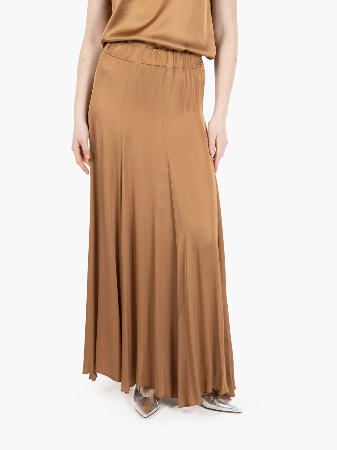 Gonna lunga raso cognac